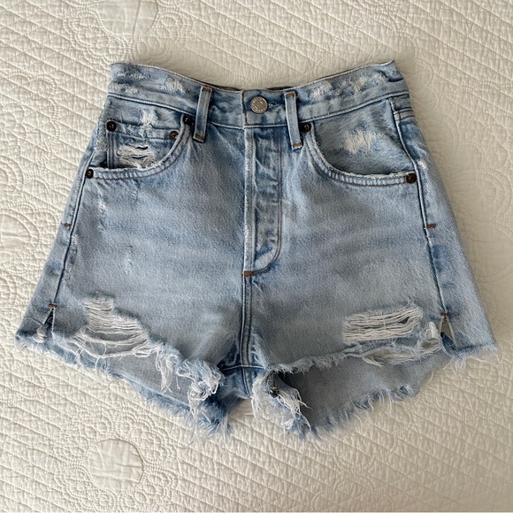 AGOLDE Jaden Womens High Rise Denim Cut Off Shorts Distressed Light Blue Sz 23 - Picture 2 of 11